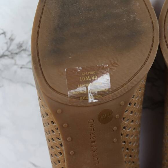 Lucky Brand Lively Perforated Open Toe Tan Leather Ankle Booties Size 10 Women's - Picture 6 of 6